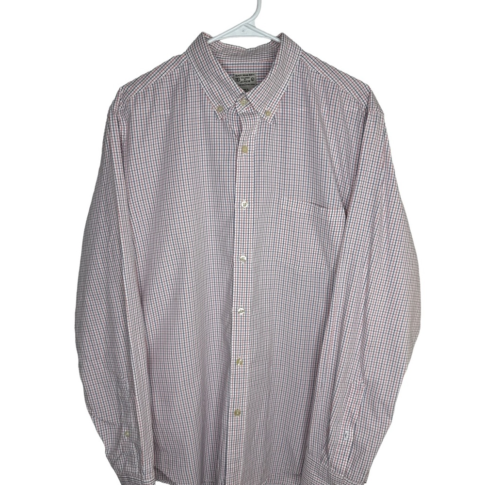 J. CREW Vtg Men's Sz L White Red Blue Checkered Cotton Button Long Sleeve Shirt